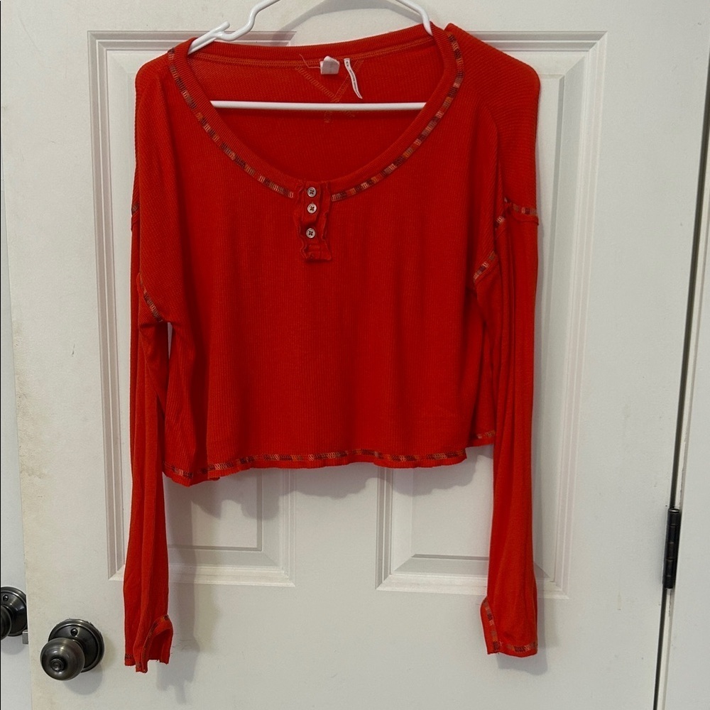 Urban Outfitters Long Sleeve Waffle Crop Shirt size medium Orange